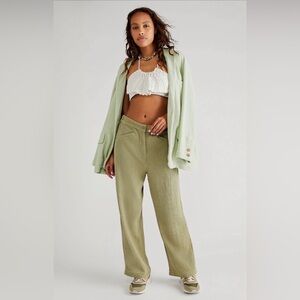 Free People Like A Cloud Green Tea Leaves Cotton Knit Trousers